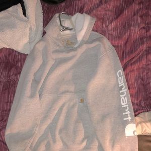 Carhartt hoodie / grey with logo on from pocket and left sleeve